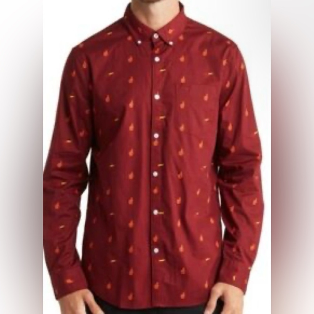 NWT Original Penguin Button Down Slim Fit Cabernet Sport Shirt Long Sleeve Sz L